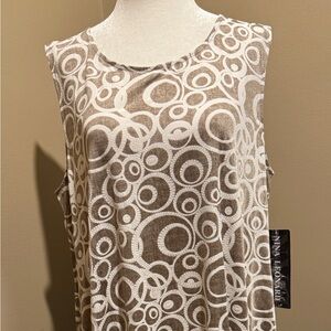 Nina Leonard Tan and Cream Circle Pattern Dress